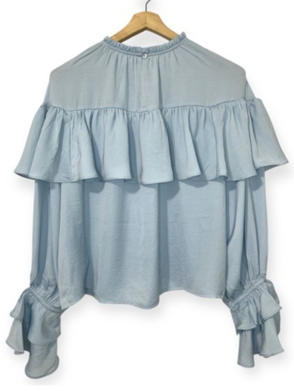 Light Blue Ruffled Long-Sleeve Blouse - Picture 5 of 7
